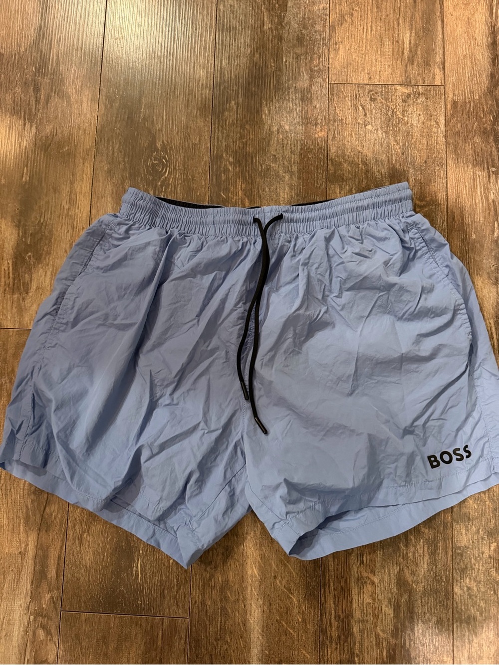 BOSS Light Blue Men's Swim/Active Shorts with Black Drawcord